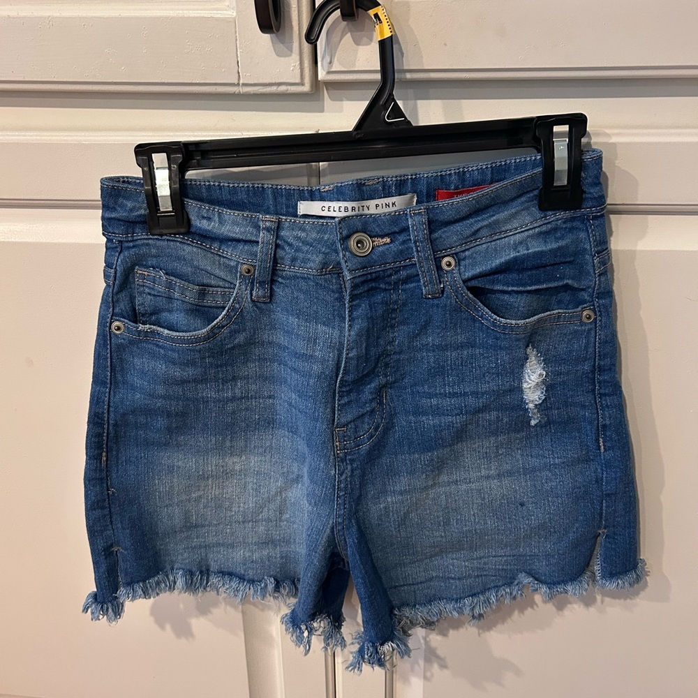 Celebrity Pink Frayed Hem Blue Jean Shorts